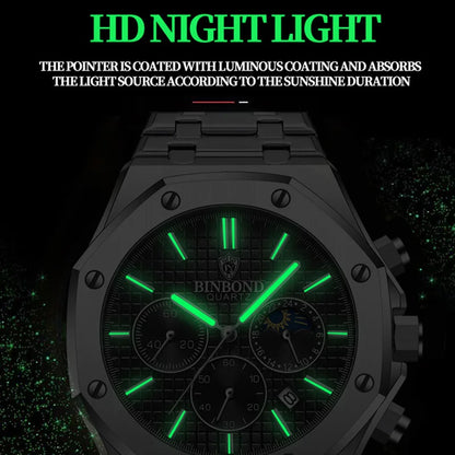 BINBOND Luxury Quartz Watch — Luminous & Waterproof