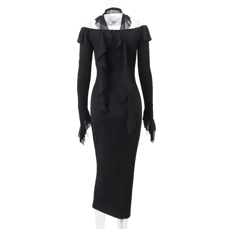 Xeemilo Elegant Mesh Evening Dress  Xeemilo Ruffle Maxi Party Dress