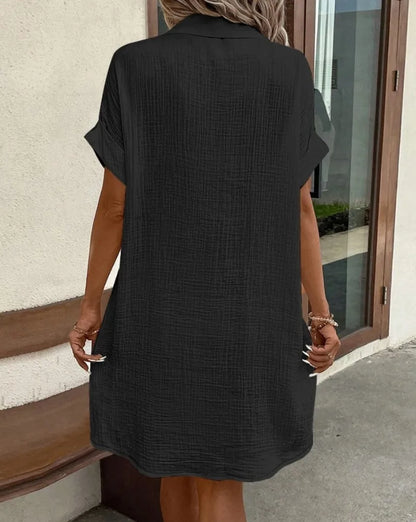 Minimalist V-Neck Shirt Dress  Women’s Loose Pocket Dress