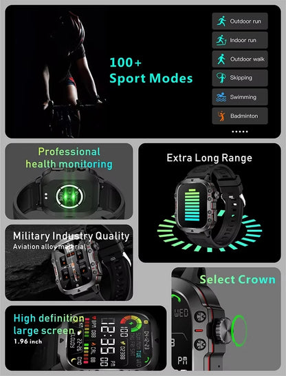 LAXASFIT 2025 Military Smartwatch — Rugged Outdoor Edition