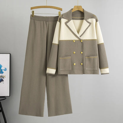 2025 Autumn/Winter Knitted 2-Piece Set – Long Sleeve Cardigan & Wide Leg Pants