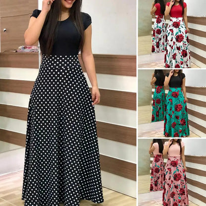 Retro Floral Patchwork Maxi Dress – Elegant Style