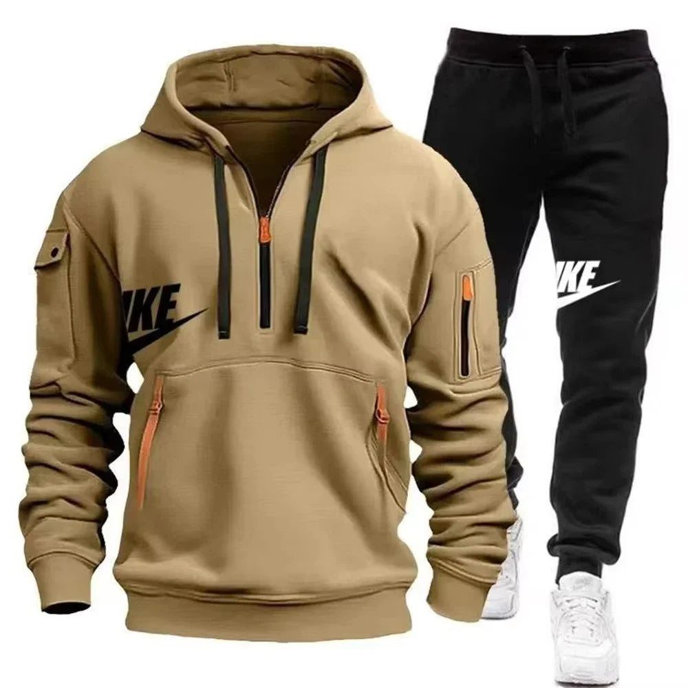 Men’s Zipper Hoodie & Pants Set – Warm Winter Fit