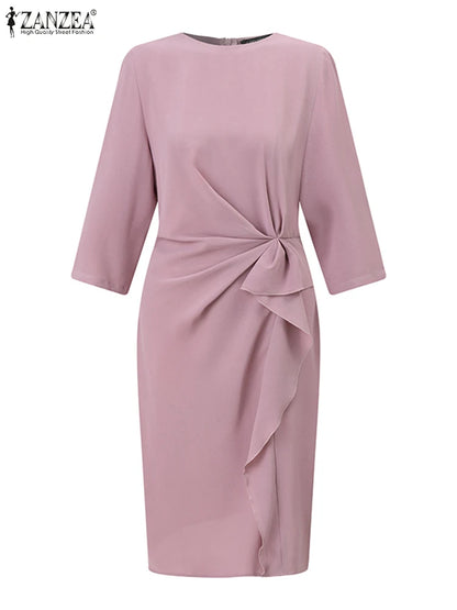 ZANZEA Half Sleeve Solid Knee-Length Dress