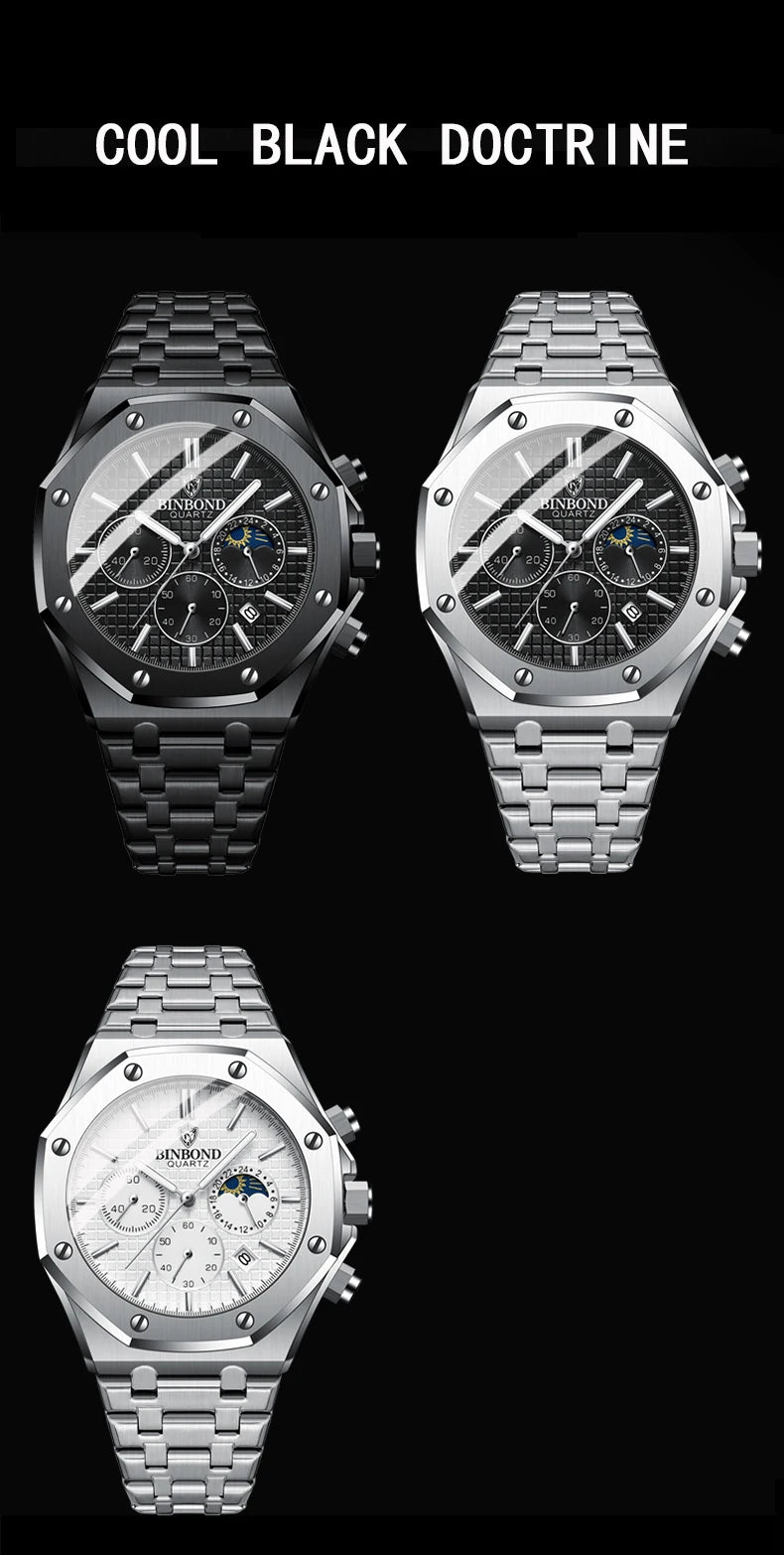 BINBOND Luxury Quartz Watch — Luminous & Waterproof