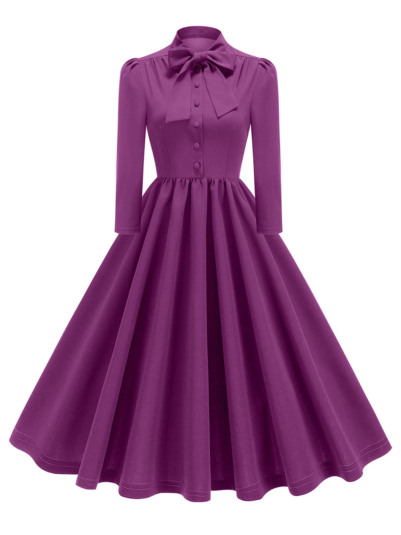 Tonval Bow Neck Pleated Dress  Tonval Vintage Swing Dress