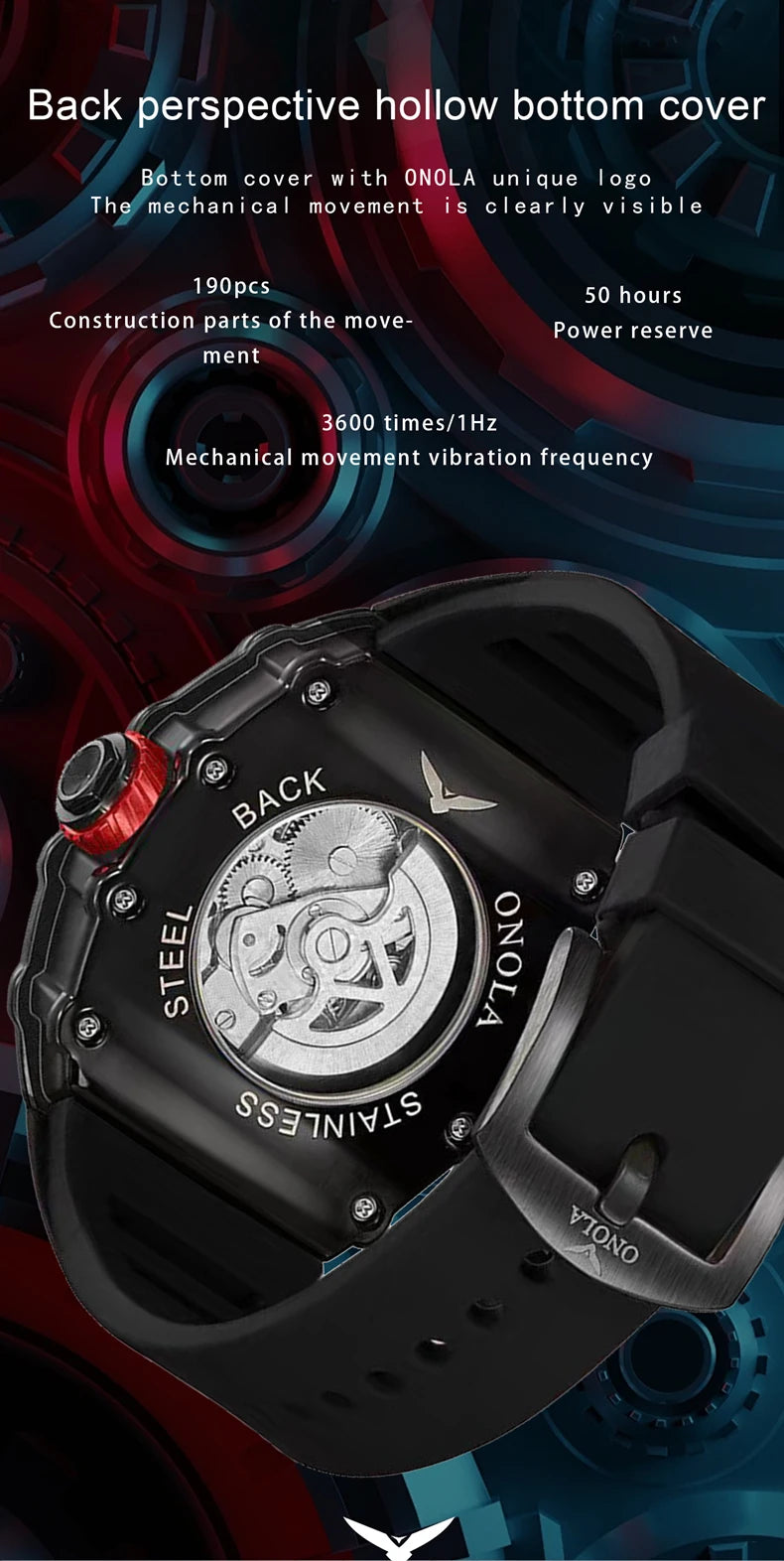 ONOLA Square Automatic Watch — Waterproof & Luminous