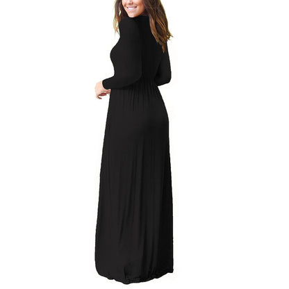 Women’s Long Sleeve Pocket Maxi Dress – Casual Chic
