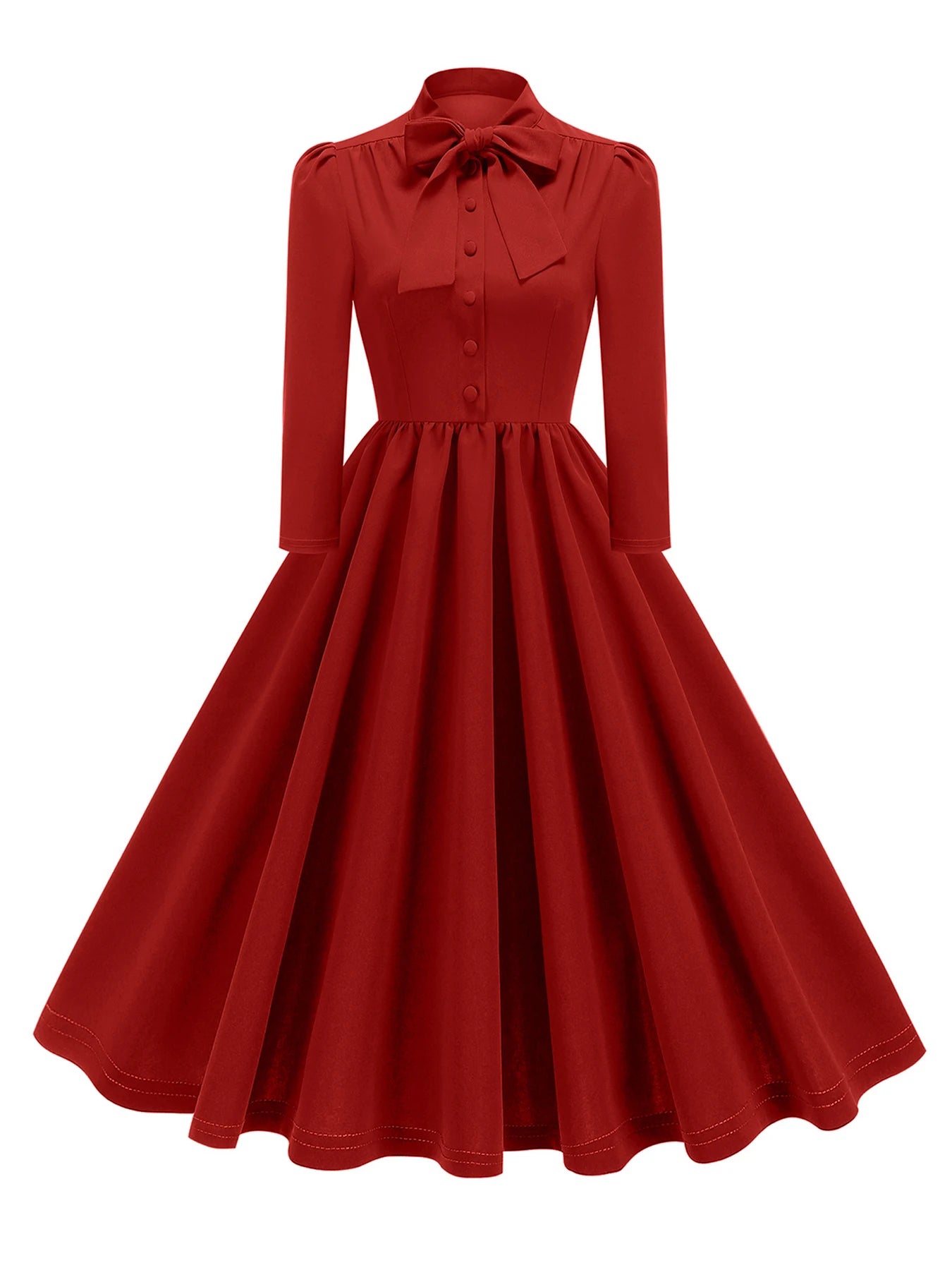 Tonval Bow Neck Pleated Dress  Tonval Vintage Swing Dress