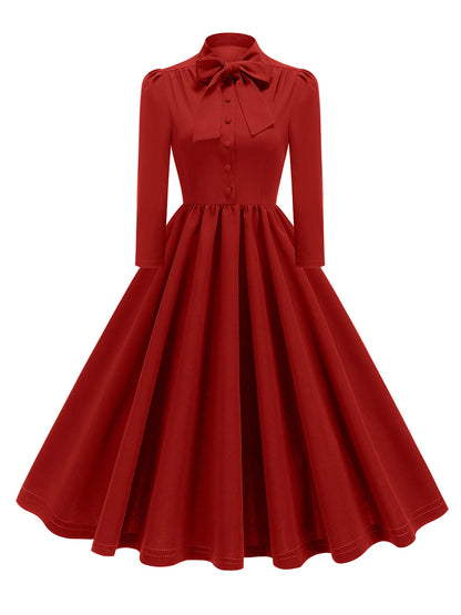 Tonval Bow Neck Pleated Dress  Tonval Vintage Swing Dress