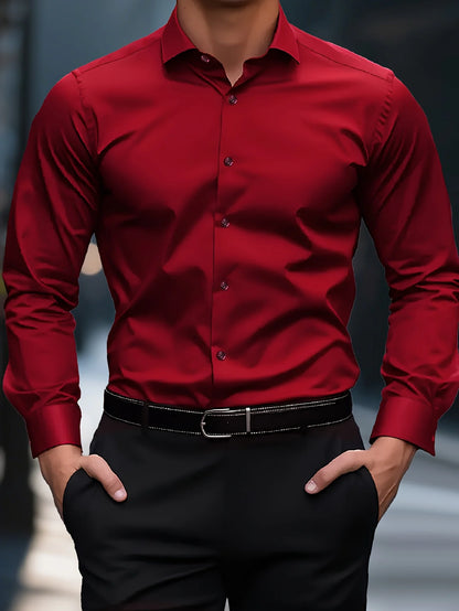 Classic Long Sleeve Shirt — Stretch Fit, Solid Color
