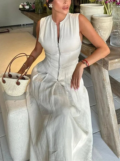 MUJER Pleated Bodycon Midi Dress  MUJER Elegant Summer Dress