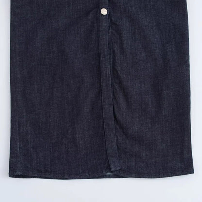 ETJ 2025 Spring Denim Midi Dress – Lapel, Side Zipper, Slim Fit, Elegant