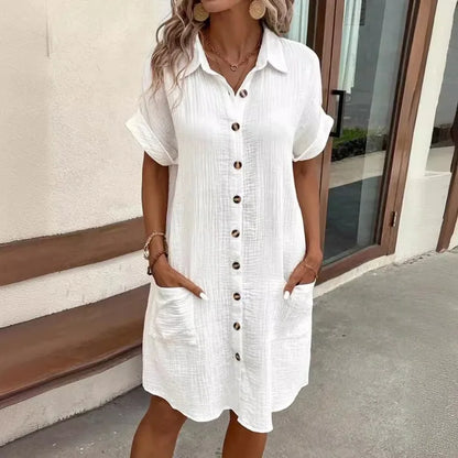 Minimalist V-Neck Shirt Dress  Women’s Loose Pocket Dress