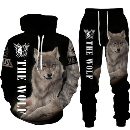 Wolf Print 3D Hoodie & Pants Set – Streetwear Fit