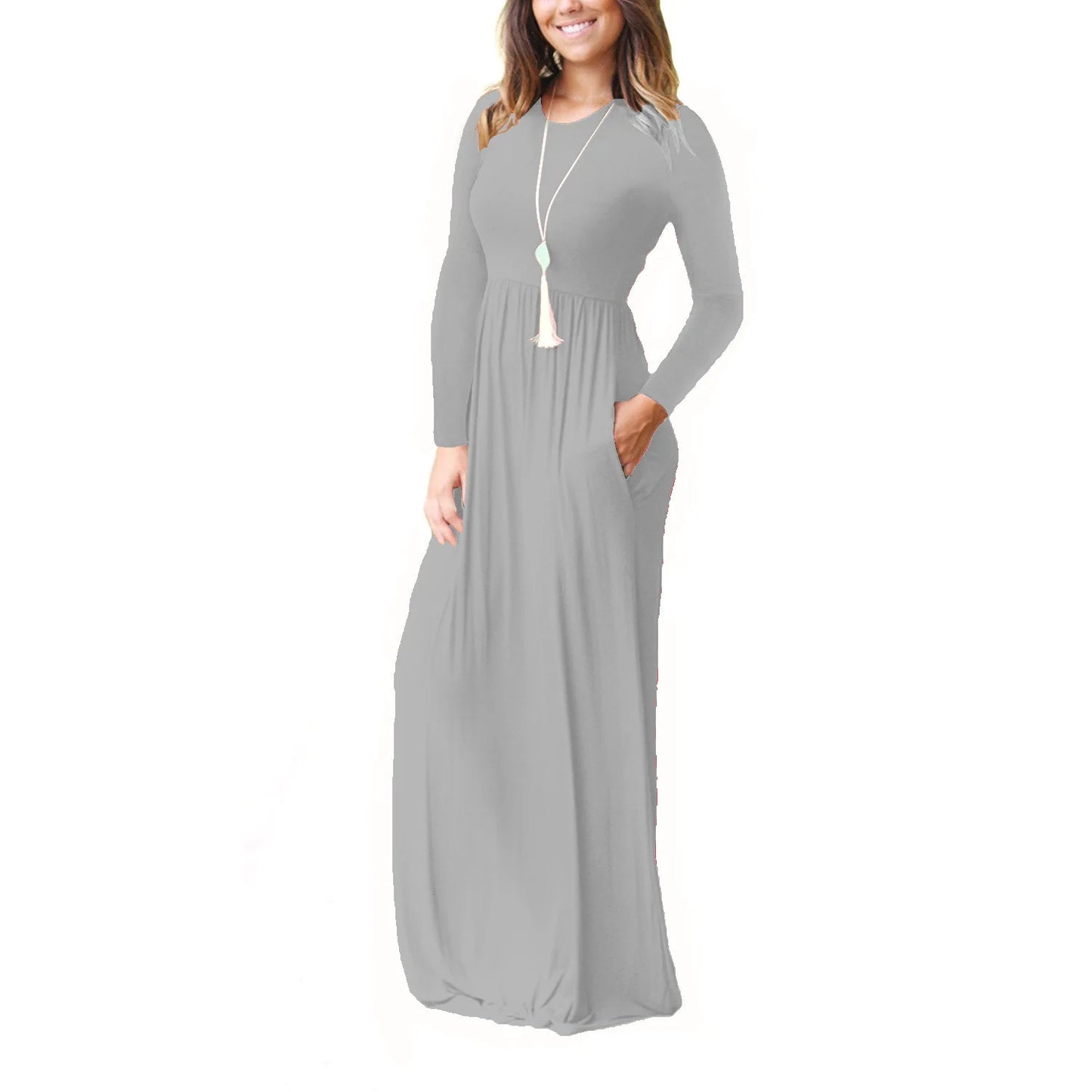 Women’s Long Sleeve Pocket Maxi Dress – Casual Chic