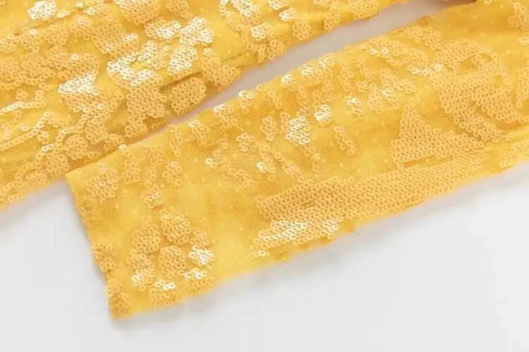 QMQA Sequin V-Neck Evening Dress Elegant Long Sleeve Dress