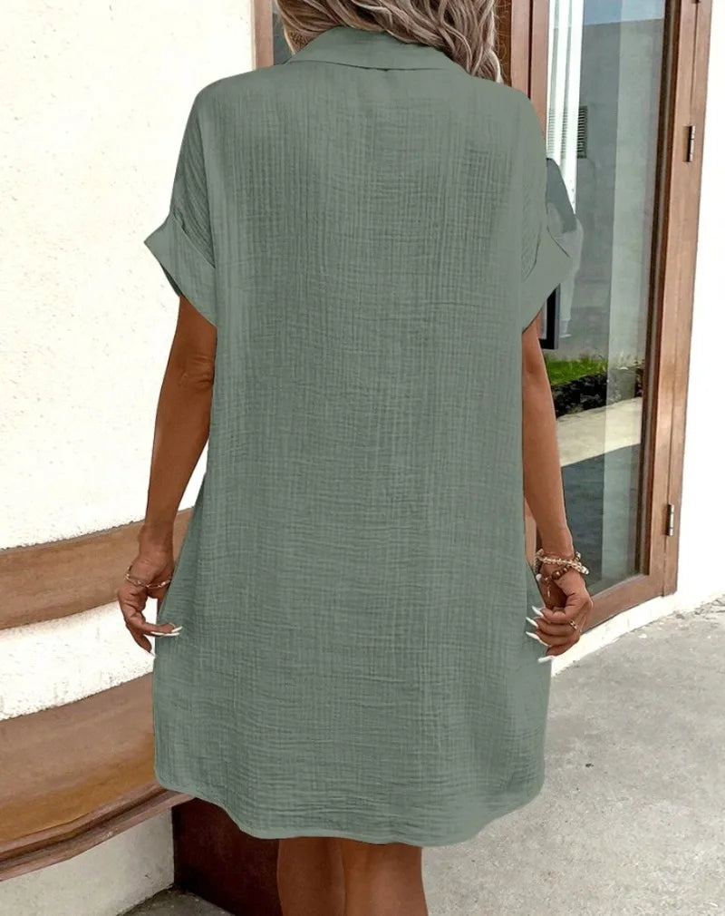 Minimalist V-Neck Shirt Dress  Women’s Loose Pocket Dress