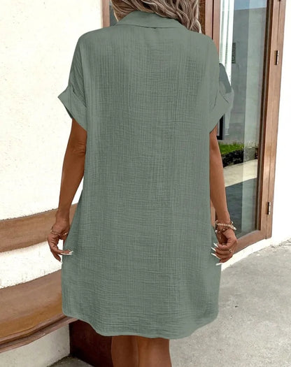 Minimalist V-Neck Shirt Dress  Women’s Loose Pocket Dress