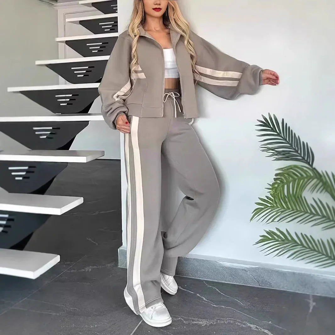 Women’s Two-Piece Striped Tracksuit Set – Y2K