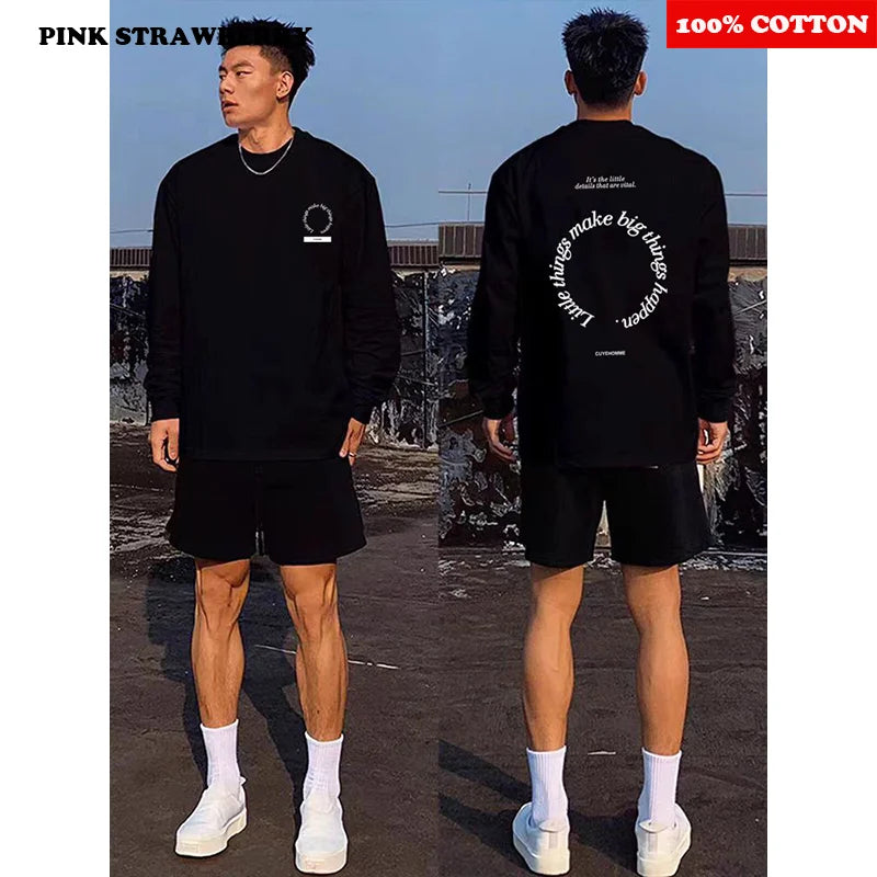 Men’s Cotton Letter Print Long Sleeve Gym Top