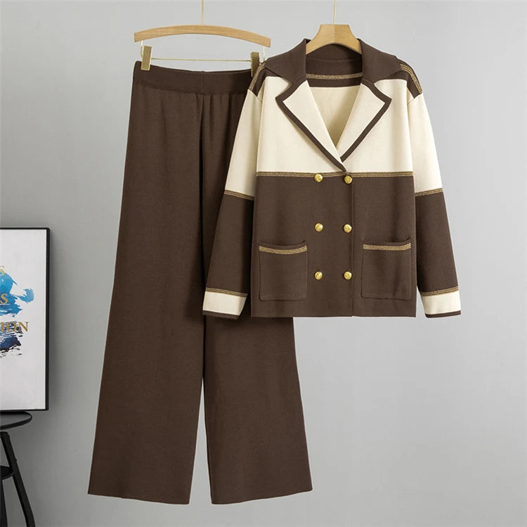 2025 Autumn/Winter Knitted 2-Piece Set – Long Sleeve Cardigan & Wide Leg Pants