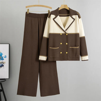 2025 Autumn/Winter Knitted 2-Piece Set – Long Sleeve Cardigan & Wide Leg Pants