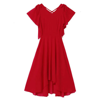 Asymmetrical Ruffle Midi Dress – Elegant Summer Style