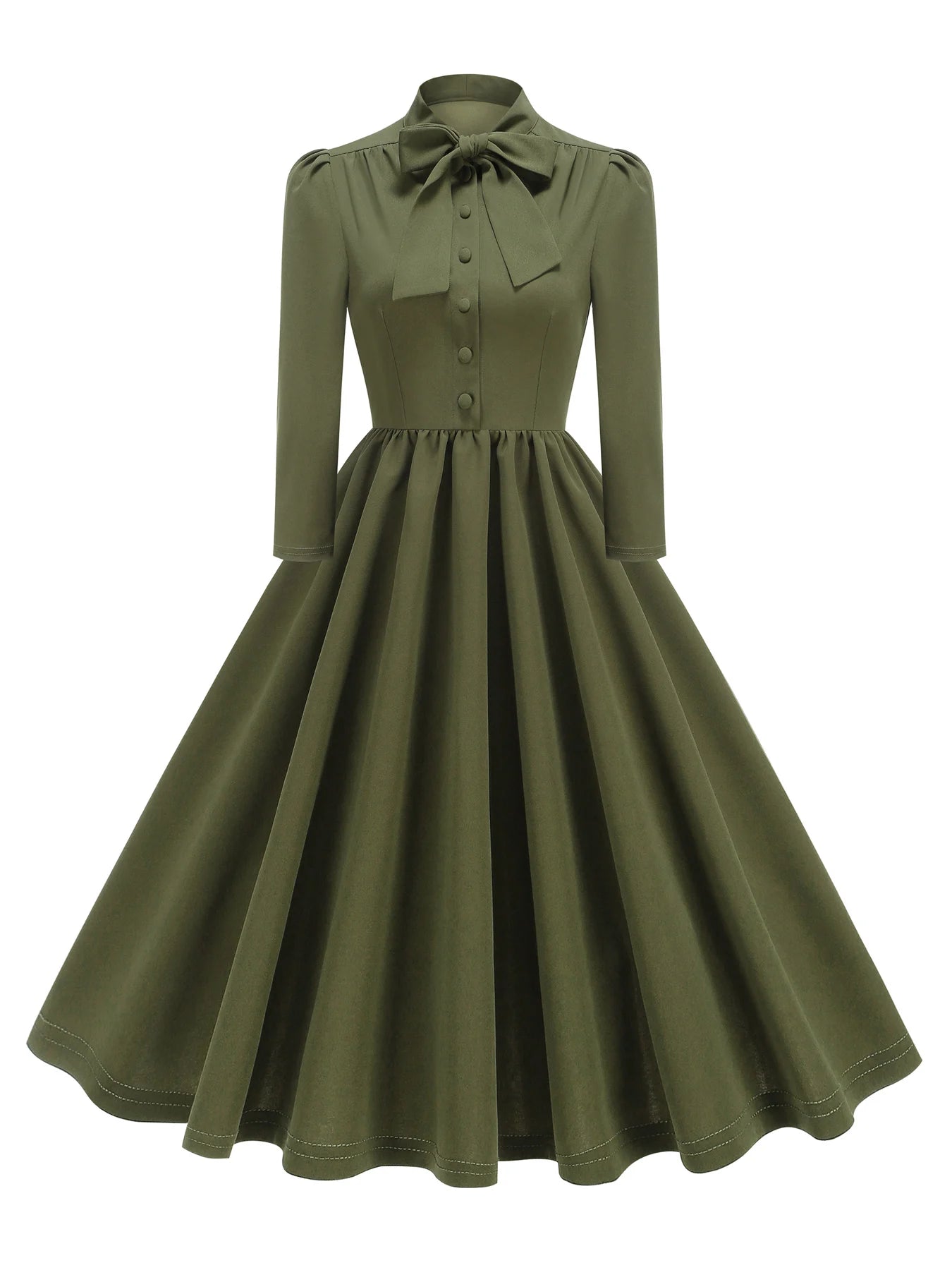 Tonval Bow Neck Pleated Dress  Tonval Vintage Swing Dress