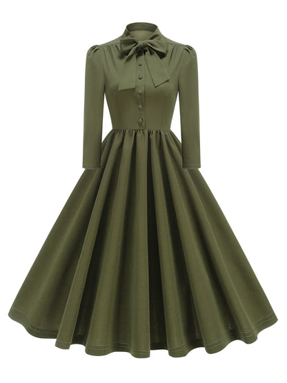 Tonval Bow Neck Pleated Dress  Tonval Vintage Swing Dress