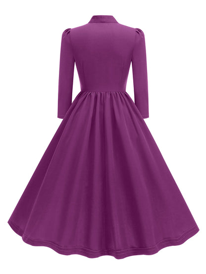 Tonval Bow Neck Pleated Dress  Tonval Vintage Swing Dress
