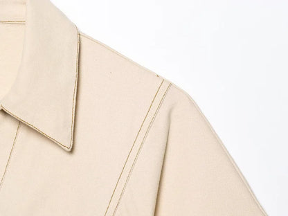 ETJ 2025 Spring Denim Midi Dress – Lapel, Side Zipper, Slim Fit, Elegant