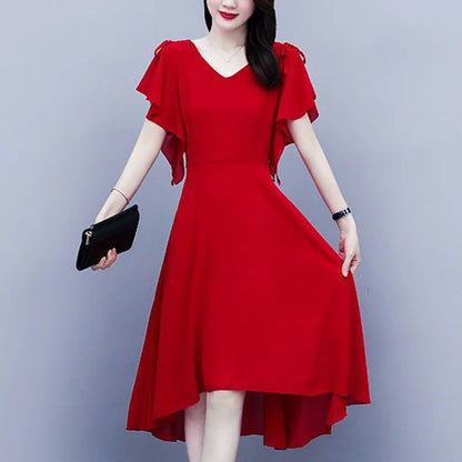 Asymmetrical Ruffle Midi Dress – Elegant Summer Style