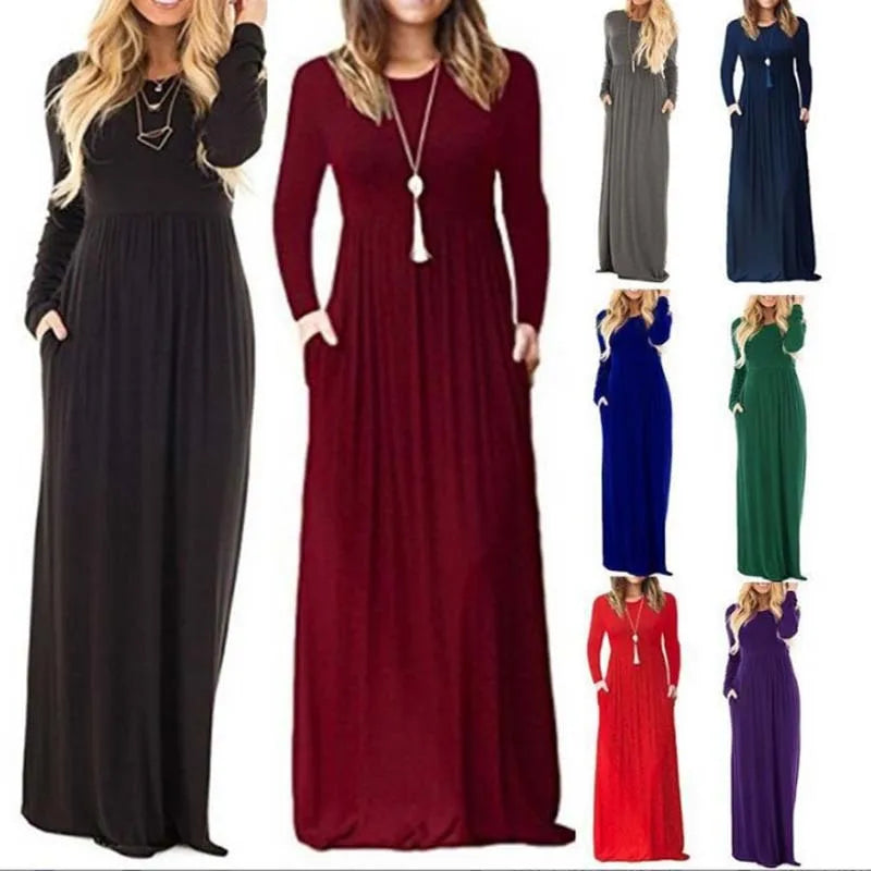 Women’s Long Sleeve Pocket Maxi Dress – Casual Chic