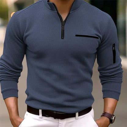 Men’s Striped Zipper Polo – Luxury Casual Style