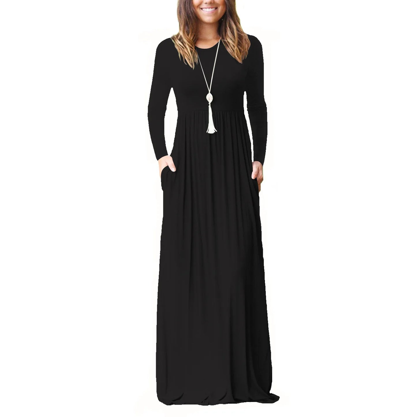 Women’s Long Sleeve Pocket Maxi Dress – Casual Chic