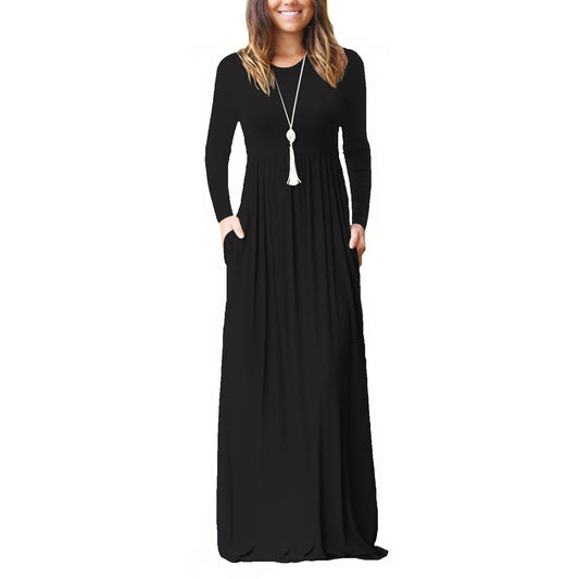 Women’s Long Sleeve Pocket Maxi Dress – Casual Chic