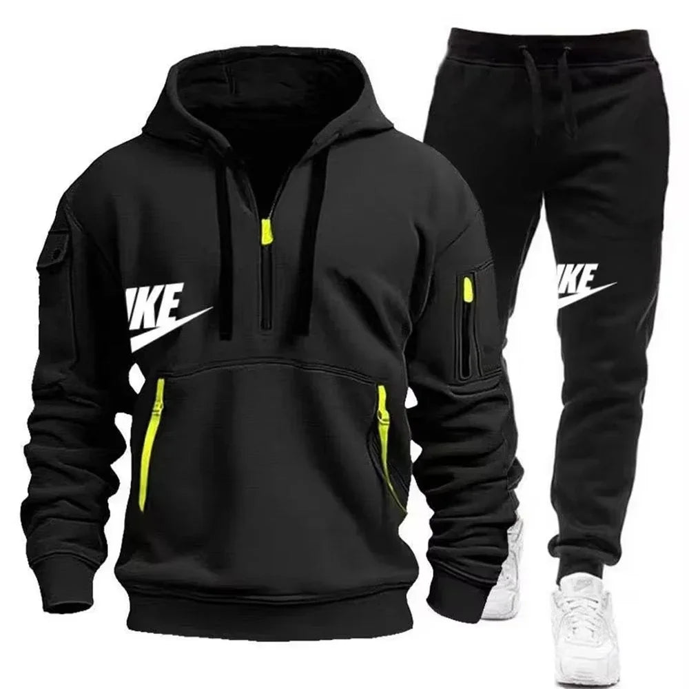 Men’s Zipper Hoodie & Pants Set – Warm Winter Fit