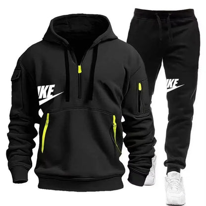 Men’s Zipper Hoodie & Pants Set – Warm Winter Fit