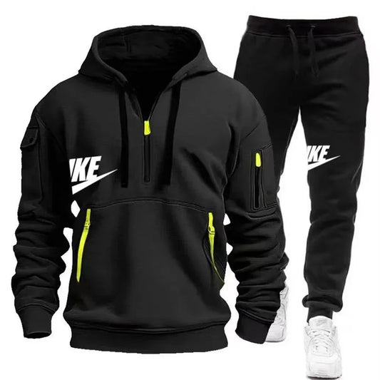 Men’s Zipper Hoodie & Pants Set – Warm Winter Fit