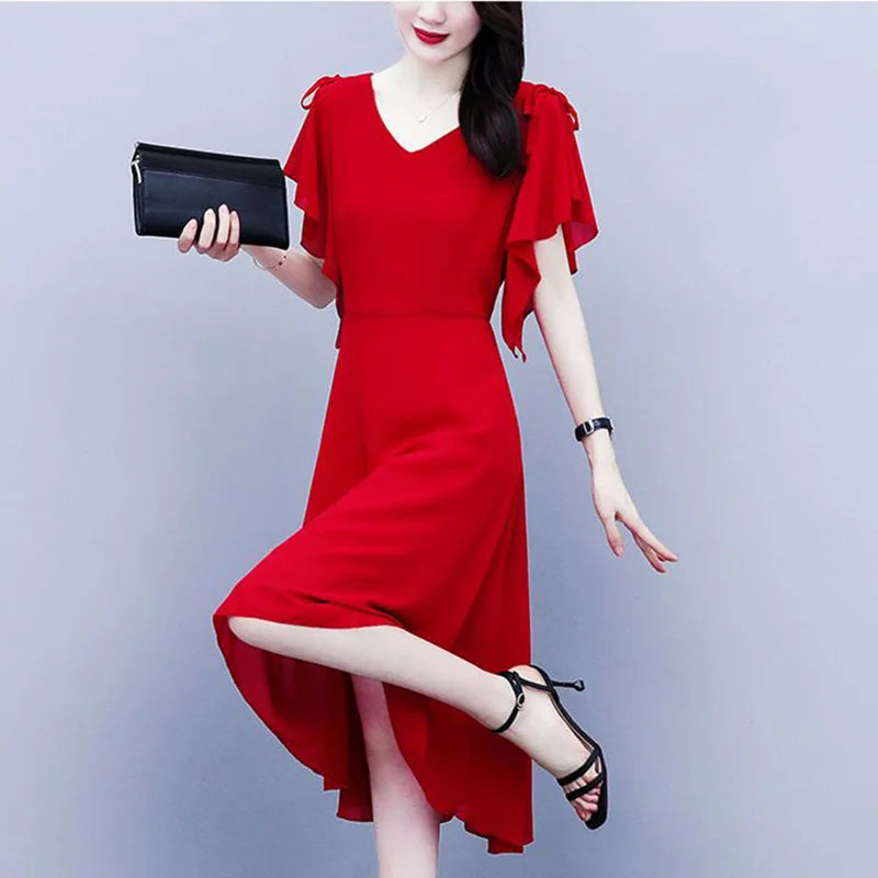 Asymmetrical Ruffle Midi Dress – Elegant Summer Style