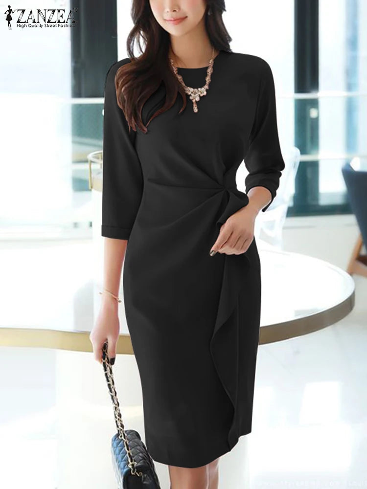 ZANZEA Half Sleeve Solid Knee-Length Dress