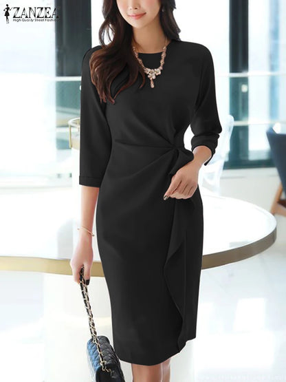 ZANZEA Half Sleeve Solid Knee-Length Dress