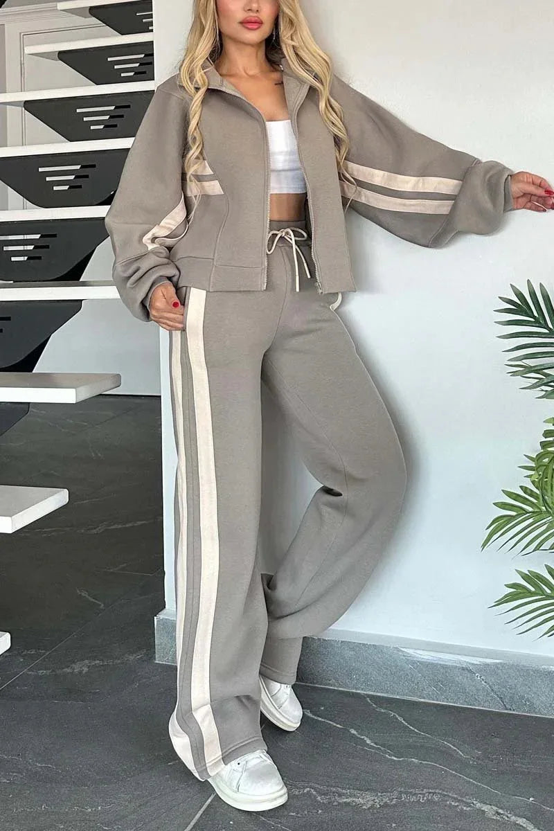 Women’s Two-Piece Striped Tracksuit Set – Y2K