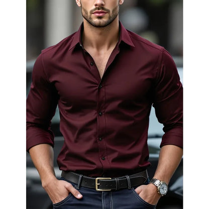 Classic Long Sleeve Shirt — Stretch Fit, Solid Color