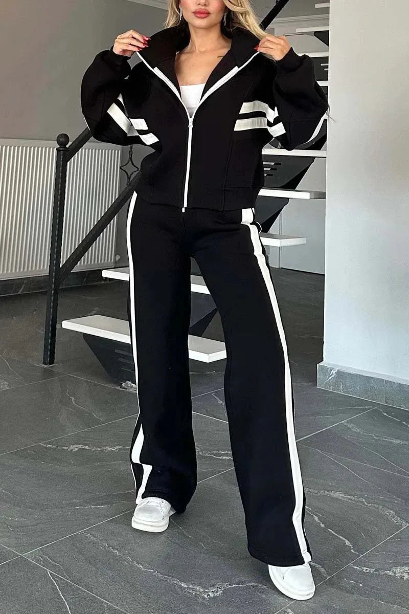 Women’s Two-Piece Striped Tracksuit Set – Y2K