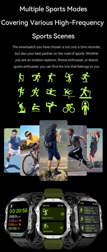 LAXASFIT 2025 Military Smartwatch — Rugged Outdoor Edition