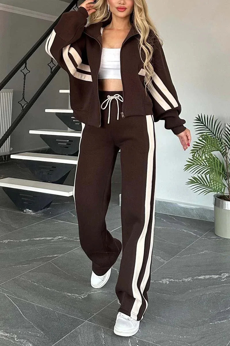 Women’s Two-Piece Striped Tracksuit Set – Y2K