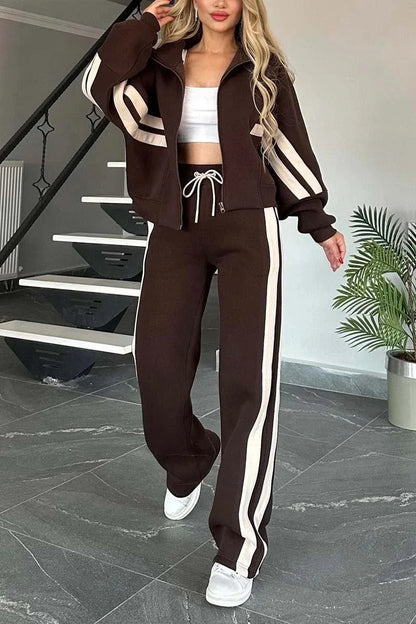 Women’s Two-Piece Striped Tracksuit Set – Y2K