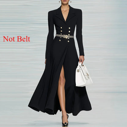 Women’s Office Maxi Dress – Buttoned Formal Style